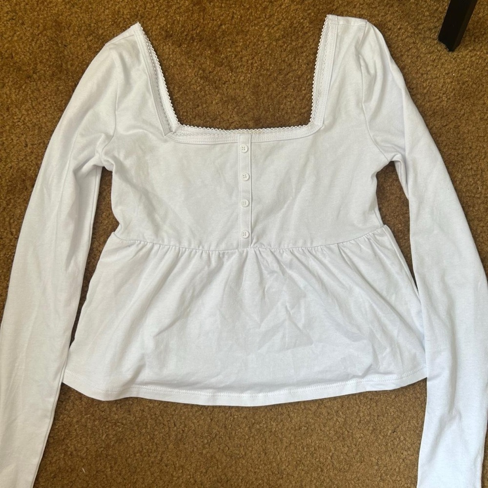White Cropped Babydoll Long Sleeve
